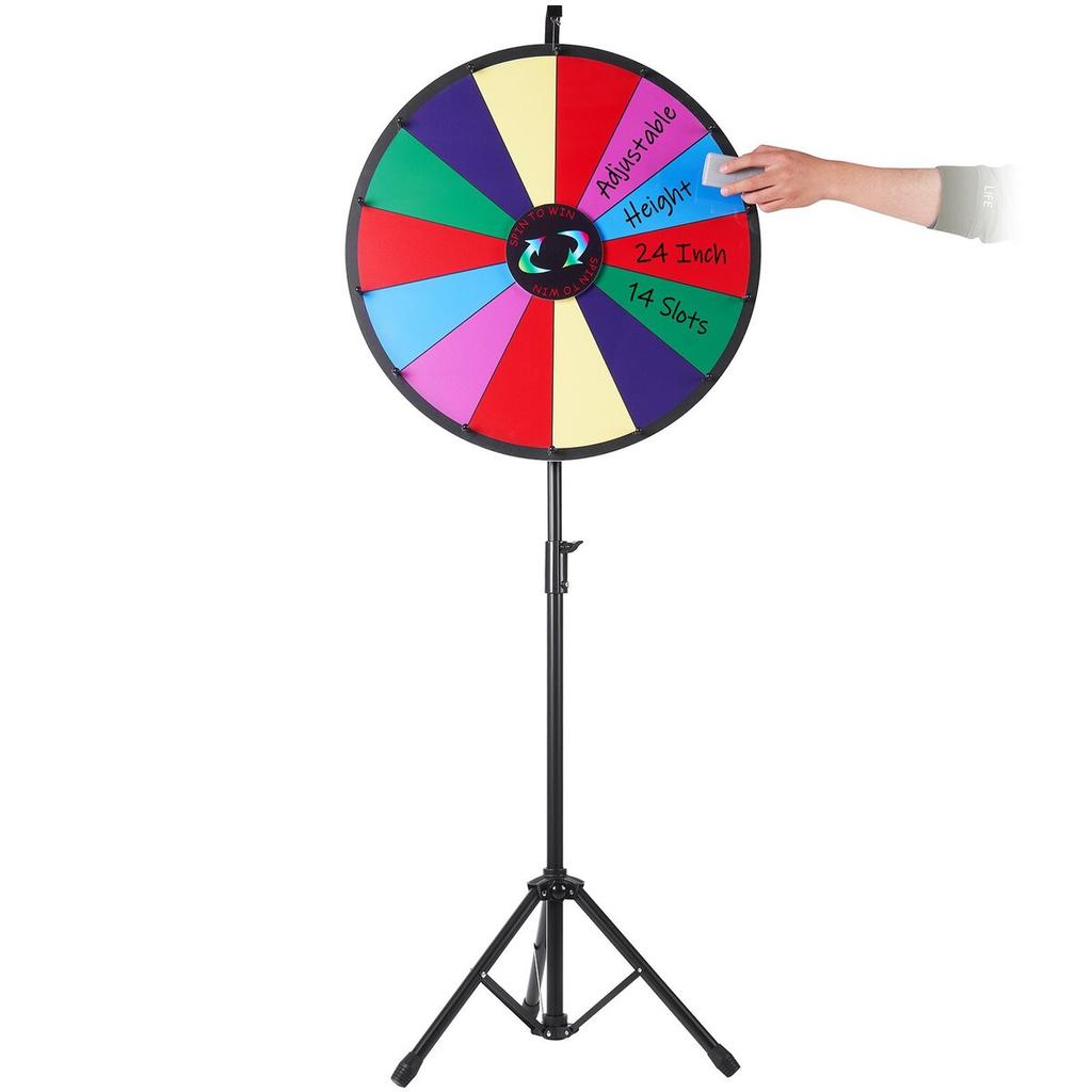24” Color Prize Wheel Tripod Floor Stand Color Prize Wheel 14 Slots Dry Ease Fortune Spinner Fortune Spinning Game