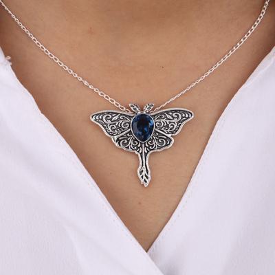Винтажная подвеска-бабочка из серебра 925 пробы с драгоценным камнем голубым топазом, женский подарок" CP-31-13