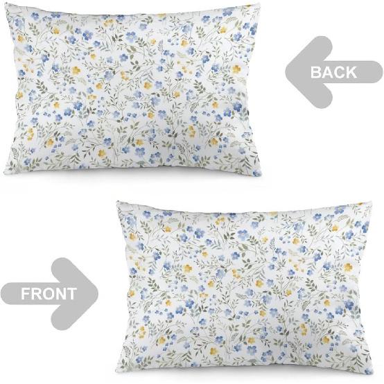 Blue Yellow Flower Leaf Throw Pillow Cover Queen Size Set of 2 Wildflower Aesthetic Floral Lumbar Pillow Case Standard Pillow Cases Watercolor Floral
