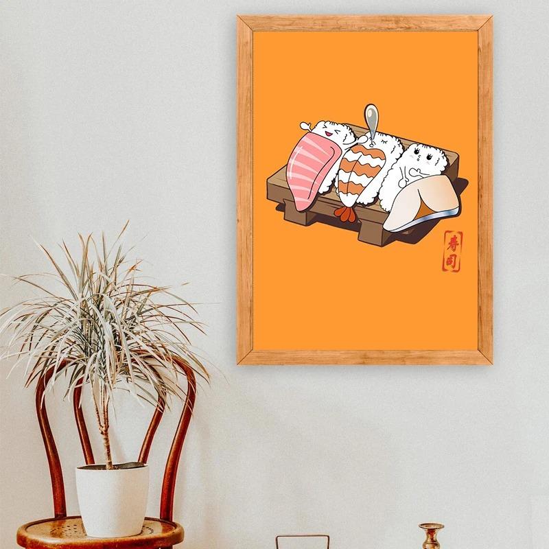 Суши-еда мультфильм картина плакат холст печать суши милая иллюстрация настенное искусство картина кухня японская еда настенный декор