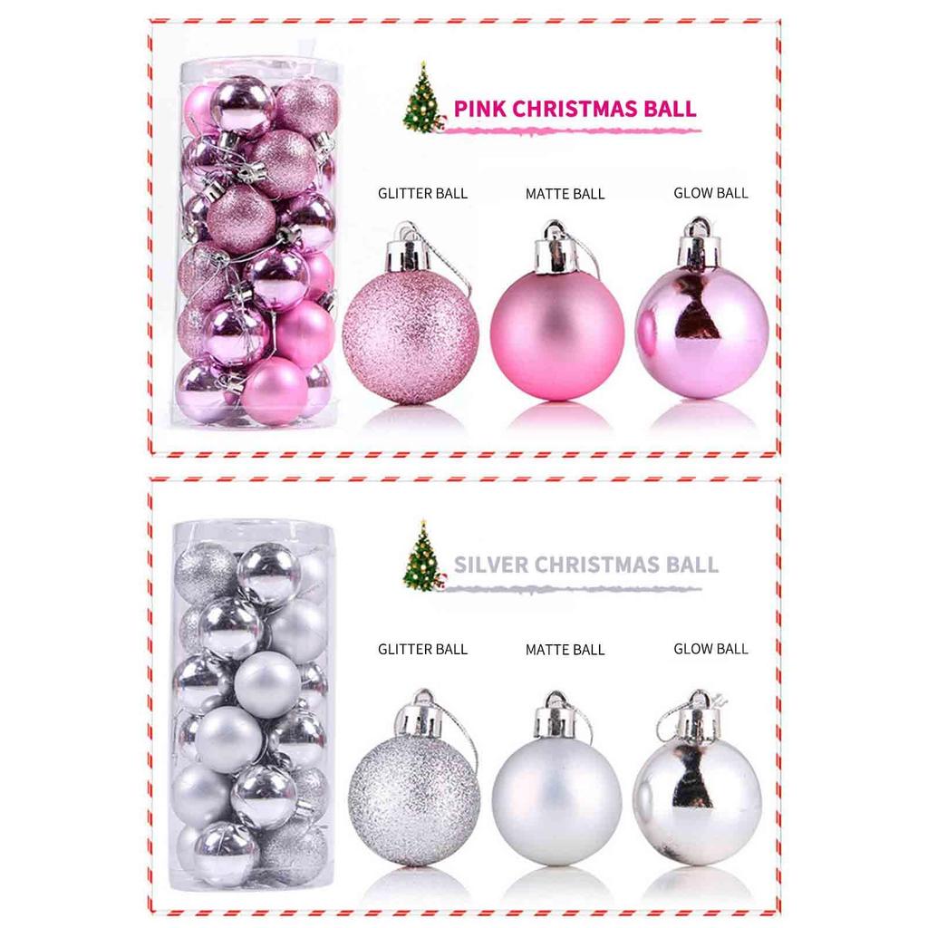 24PCS Christmas Ball Ornaments Mini Shatterproof Plastic Christmas Baubles Set for Holiday Party Wreath Tree Decor(1.57inch)