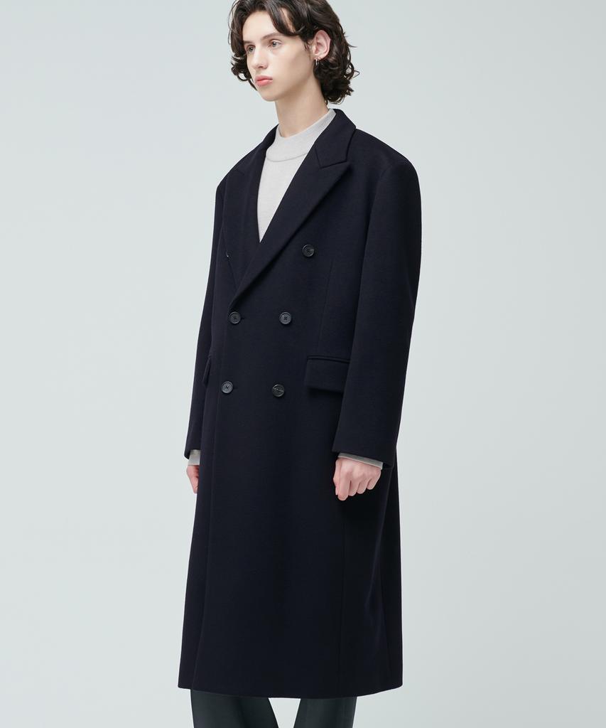 Musinsa Standard Cashmere Blend Daddy Shoulder Double Long Coat [Navy]