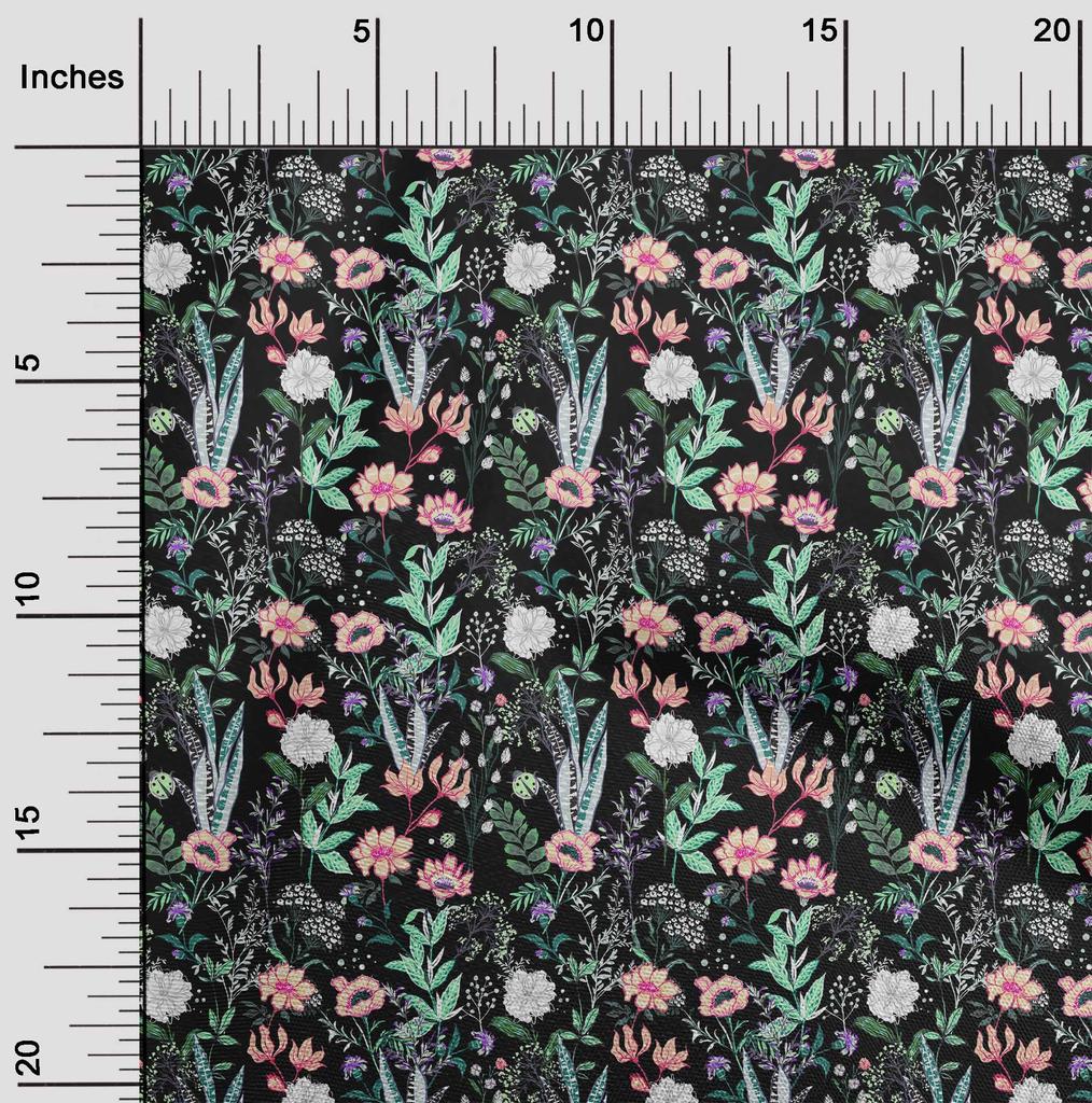 oneOone Cotton Flex Black Fabric Florals Sewing Fabric By The Yard Printed Diy Clothing Sewing Supplies 40 Inch
