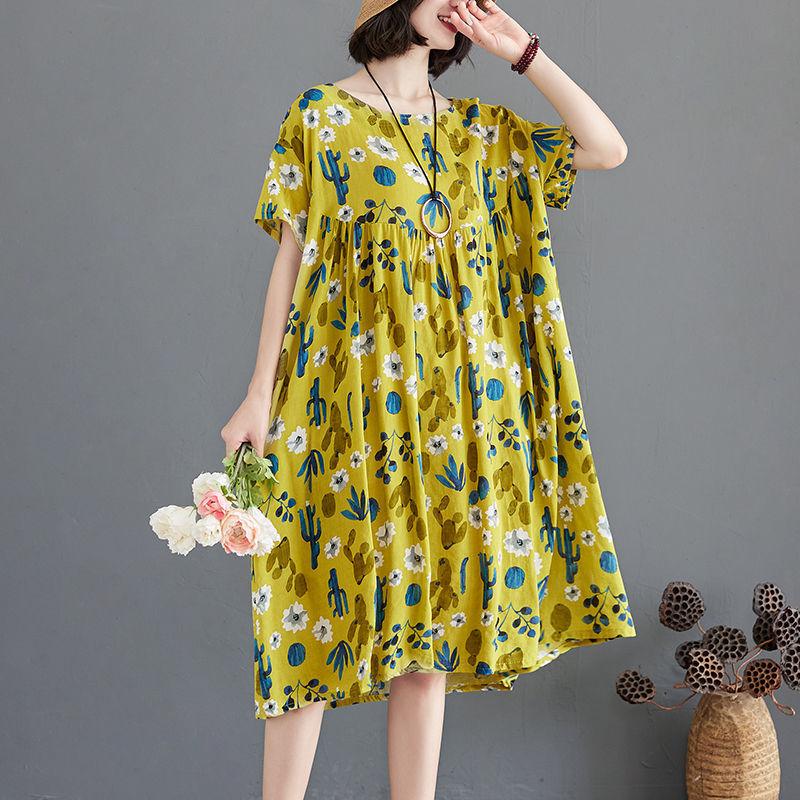Летнее платье больших размеров для женщин, свободные повседневные платья с коротким рукавом, пляжное платье-миди для отпуска