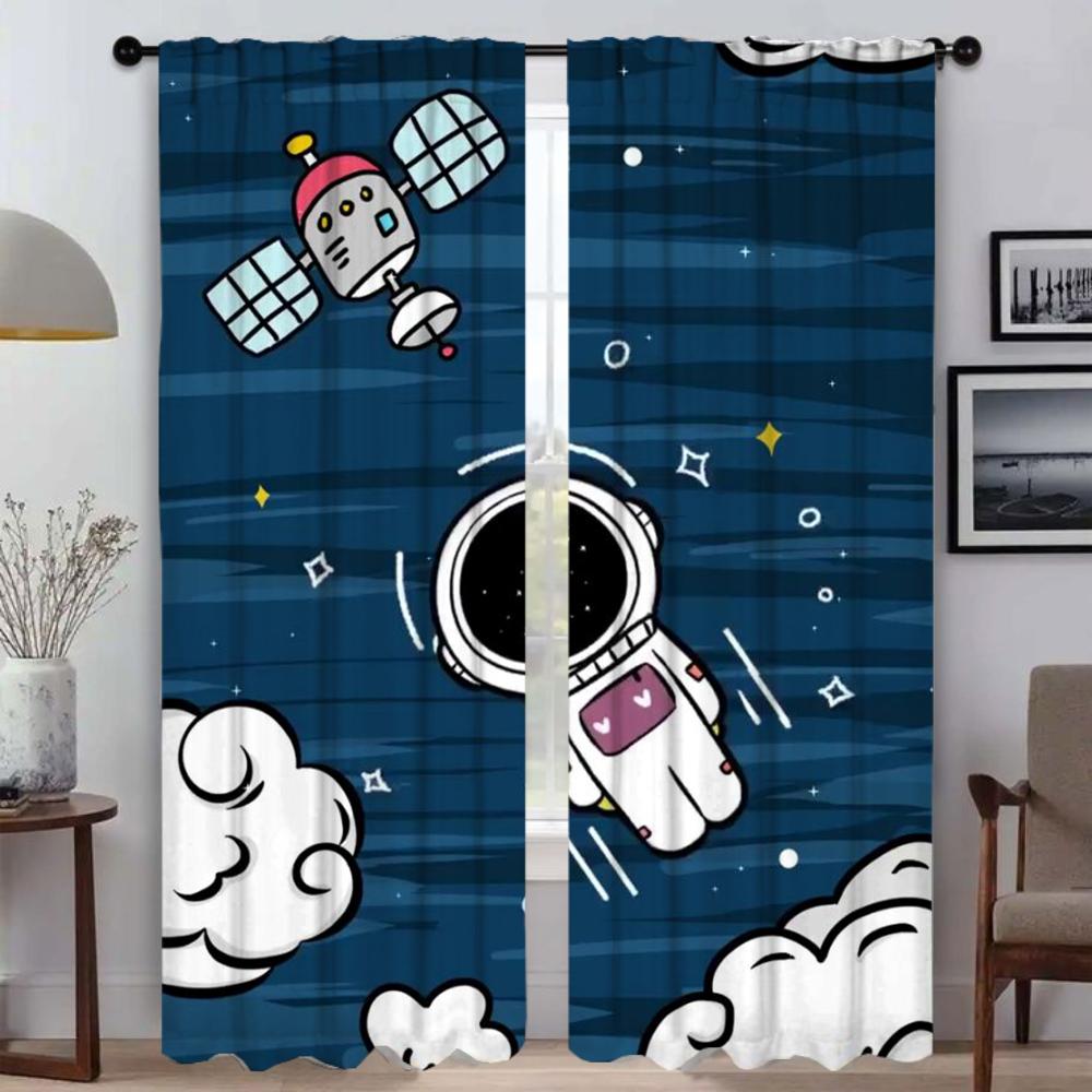 Blackout Curtains for Living Room Astronaut Printing Shades Window Curtain for Room 2 Panel Halloween Decoration Partition Child