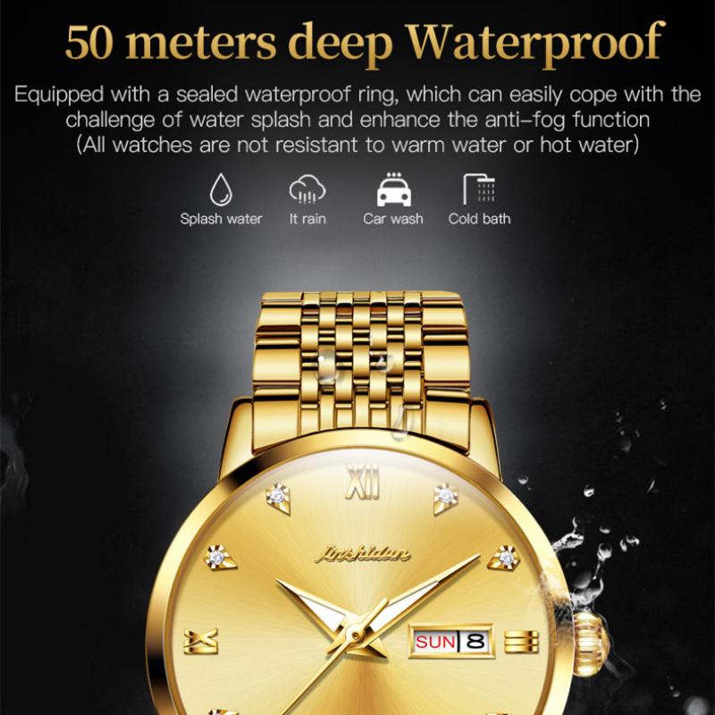 JINSHIDUN New Business and Leisure Men's Watches Fashion Diamond Belt Calendar Waterproof Couples High -end Women's Watch