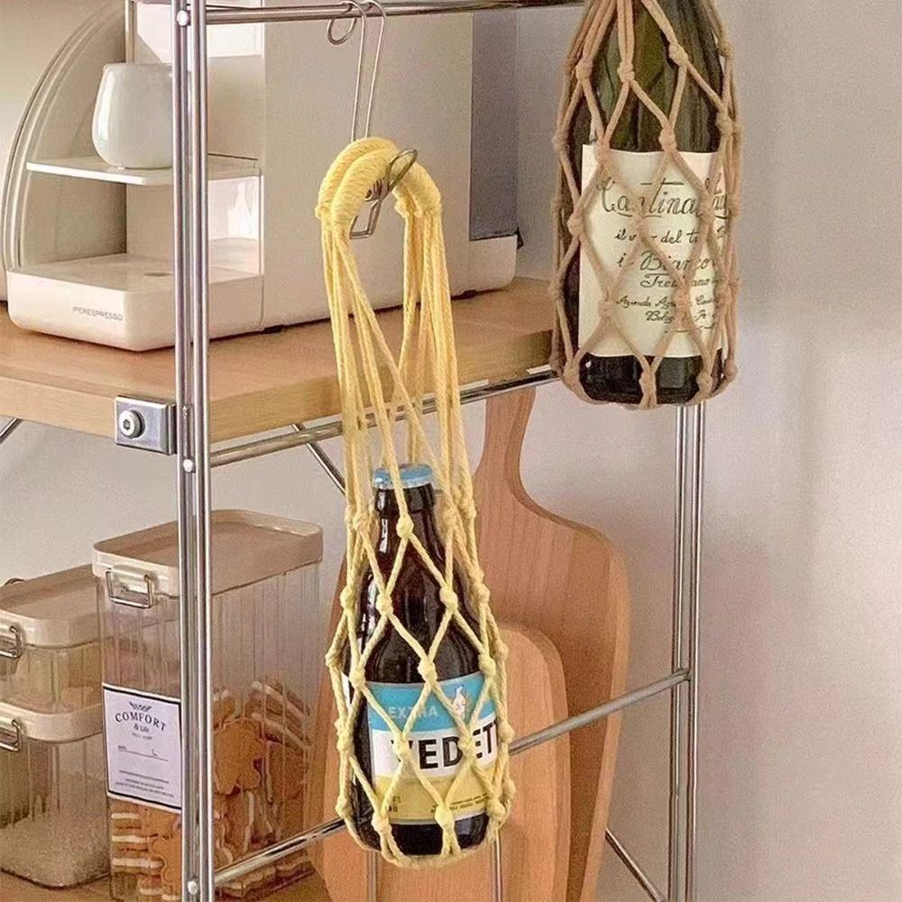 2Pcs Woven Water Bottle Bags Hollow Out Water Cup Mesh Bag Crochet Cup Holder  For Outdoor Carrying