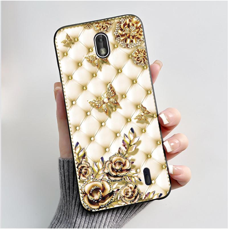 For Nokia 1 INS Black Case For Nokia 1 Plus Shockproof Soft Back Cover Shockproof Chrysanthemum Pattern Jelly Bumper Cover