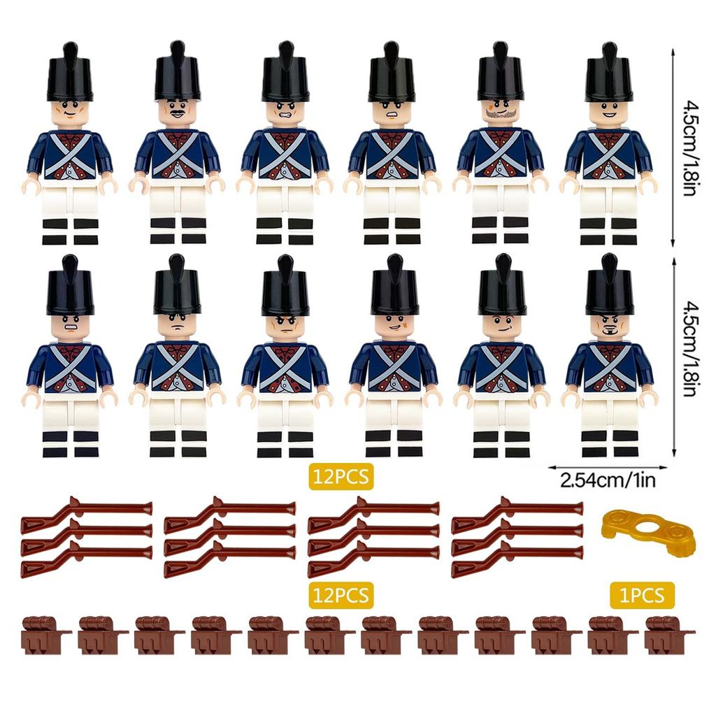 12pcs Napoleonic Wars Military Soldiers Building Blocks WW2 Figures French British Fusilier Rifles Weapons Toys for Kids Gifts