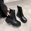 Мода 2025 Сапоги Женские Осень Зима Искусственная Кожа Ботильоны Мотоциклетные Ботинес Женские Массивный Каблук Платформа Сапоги Ботас Мухер