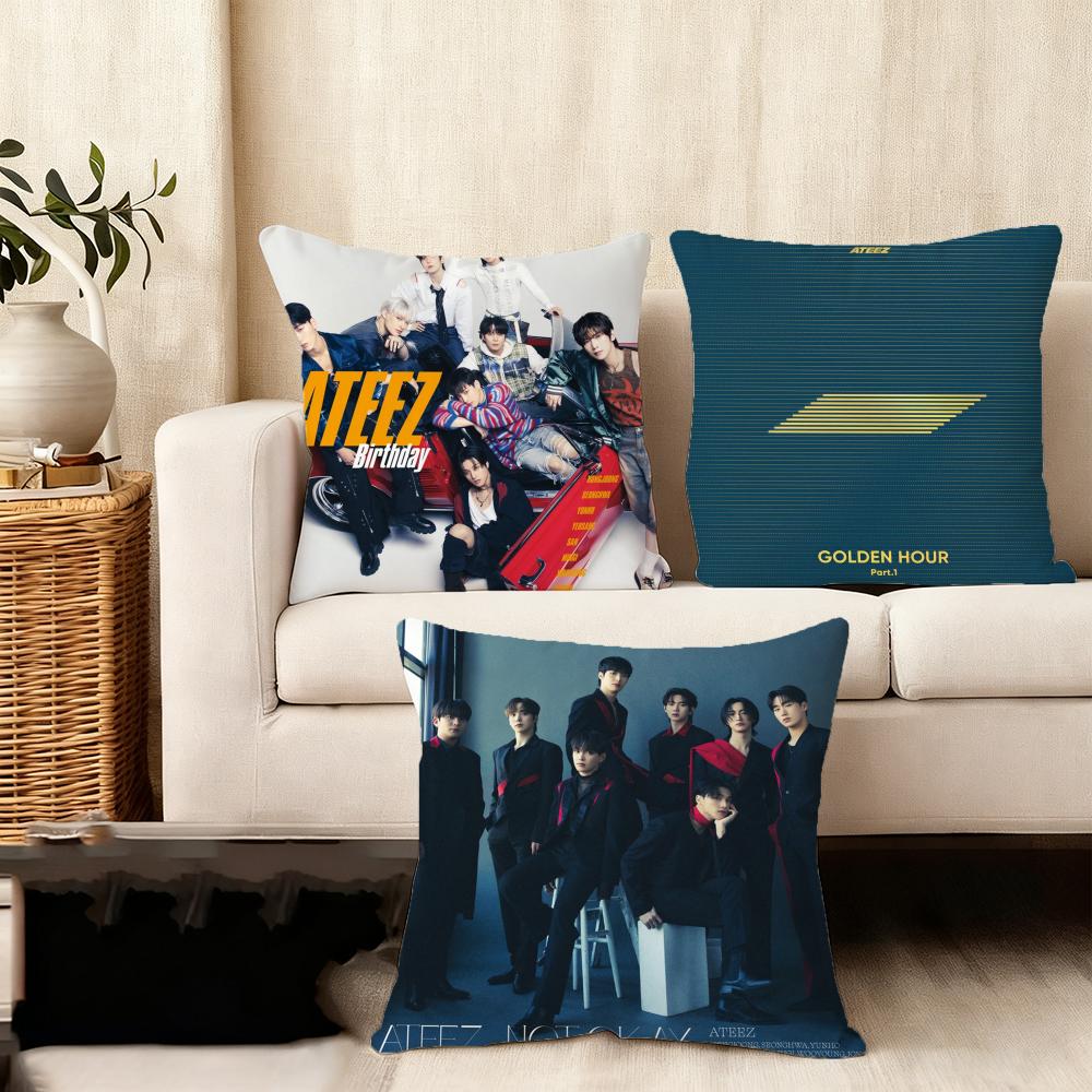 Подушка с обложкой альбома Ateez, шелковистый короткий плюш, чехол для подушки дивана, скрытая молния, домашний декор