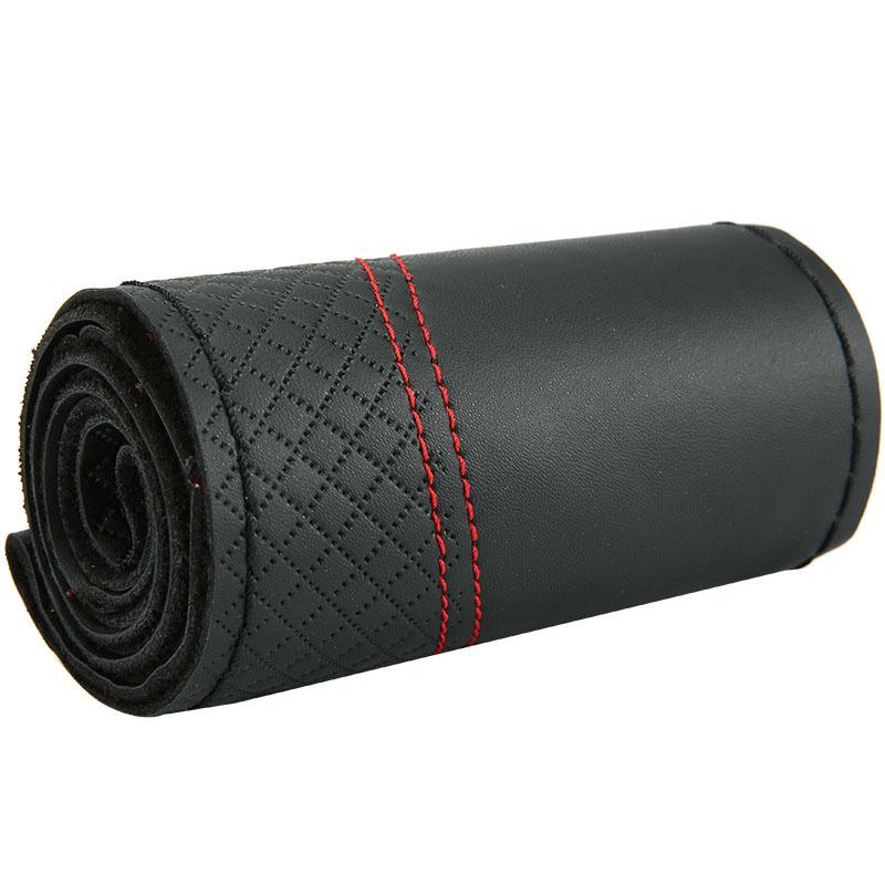 Genuine Leather Braid Steering Wheel Cover 15 Inch Embossing Hand Stitch Car Steering Wheel Interior Accessories