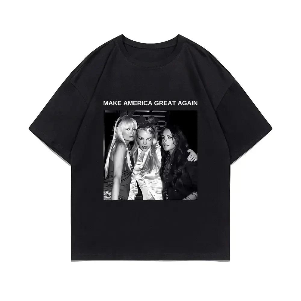 Spraw Aby Ameryka Znów Była Wielka Paris Hilton Britney Spears Lindsay Lohan Graficzne Tshirty Kobiety Y2k Estetyczne Tshirty