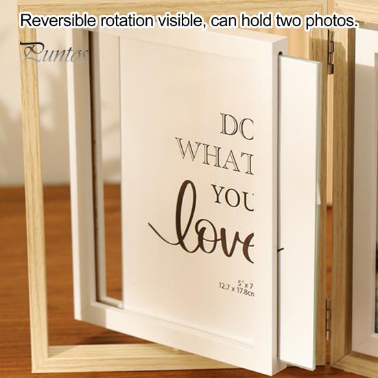 Двойная фоторамка, вертикальная вращающаяся складная фоторамка с оргстеклом, деревенская настольная декоративная фоторамка для домашнего офиса