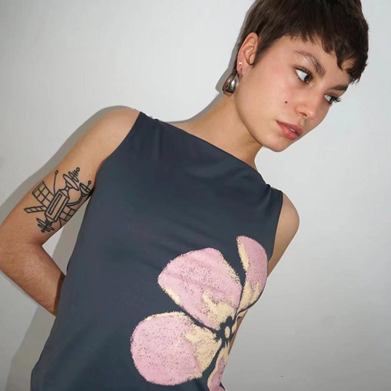 2025 Новая Мода Женские Укороченные Майки В Облежку С Цветочным Принтом Вырез Лодочкой Без Рукавов Летние Топы для Вечеринки Клуба