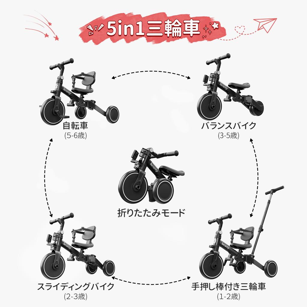 Besrey трехколесный детский трехколесный велосипед складной руль толкатель 5 в 1 1 год 2 года 3 года беговой велосипед игрушка для езды на велосипеде малыш
