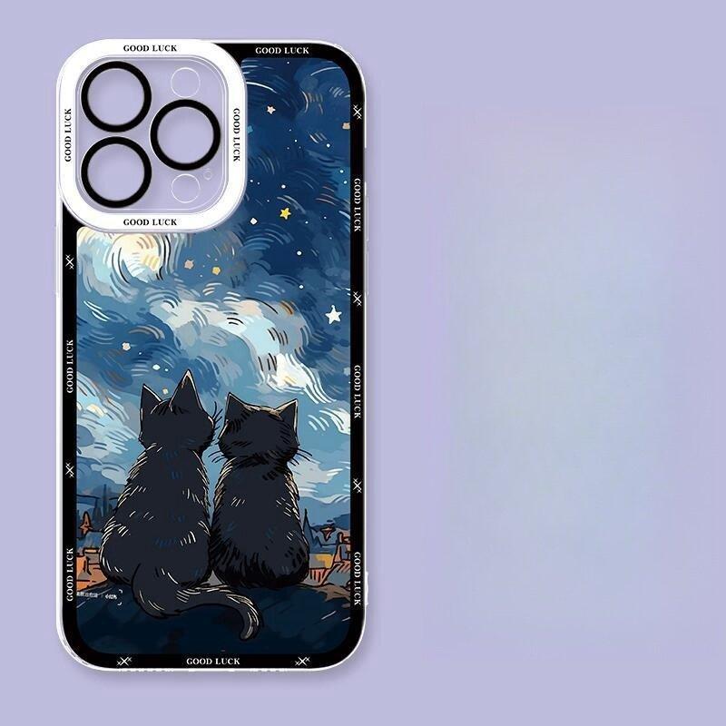 Чехол 'Звездная ночь Черный кот' для Realme C53 C55 C67 C63 C33 C30 C35 C51 C21Y C25Y C20 7i 8i 9i 9 10 12 Pro Plus 8 9 Pro 5G