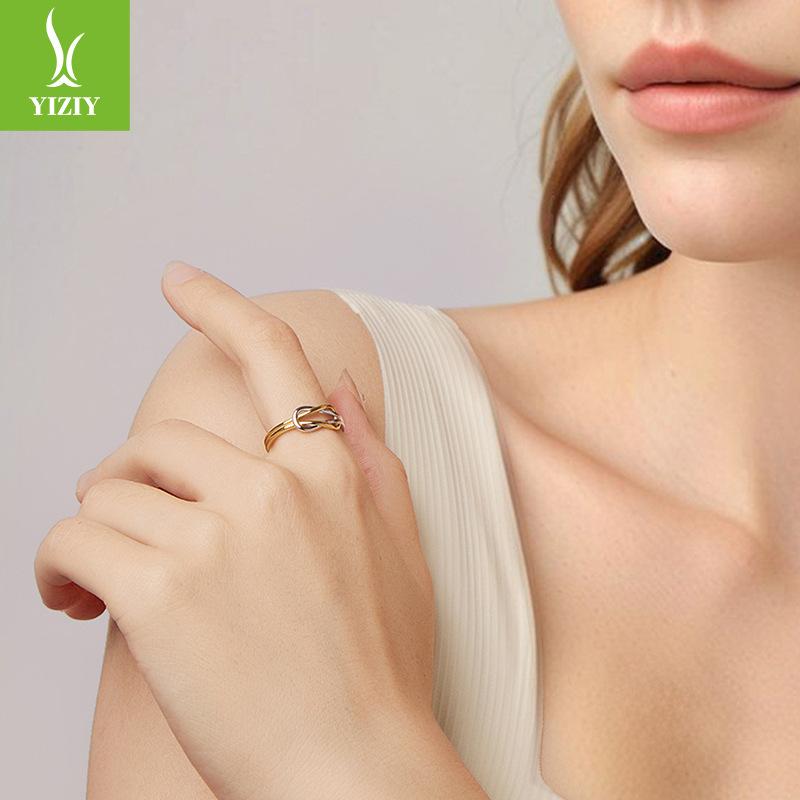 S925 Sterling Silver Color Separation Metal Texture Interwoven Opening Ring Cold High Sense Fashion Ring