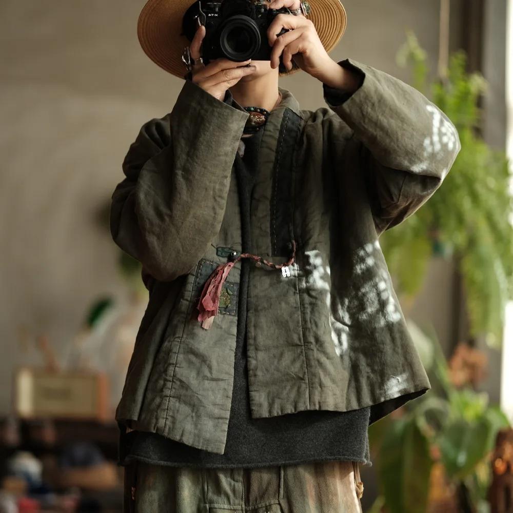 Johnature Винтажные женские лоскутные пальто с V-образным вырезом и длинными рукавами, осенние пальто на одной пуговице