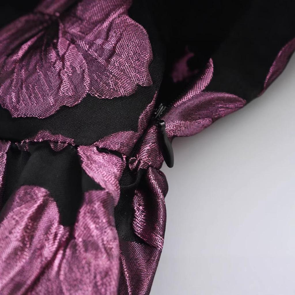 Spring 2025 Women's Off-Shoulder Jacquard A-Line Dress - European & American Style