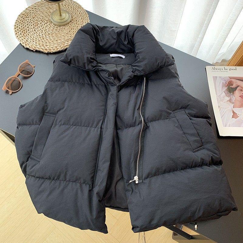 2025 Autumn/Winter Women's Short Stand Collar Down Cotton Vest - Korean Style Sleeveless Outerwear
