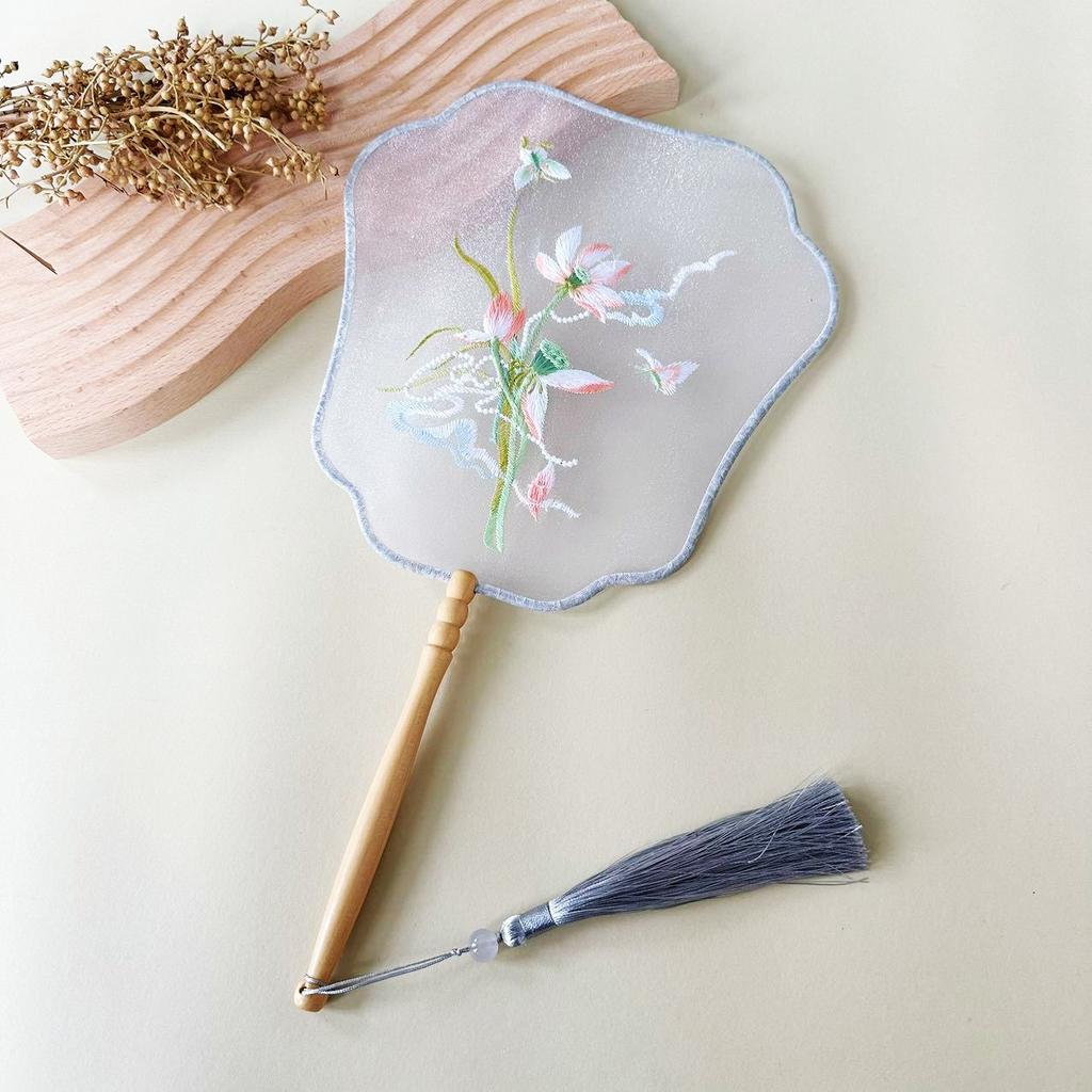 Embroidery Round Fan Classical Long Handle Group Fan Dance Fans Photography Props Home Decor