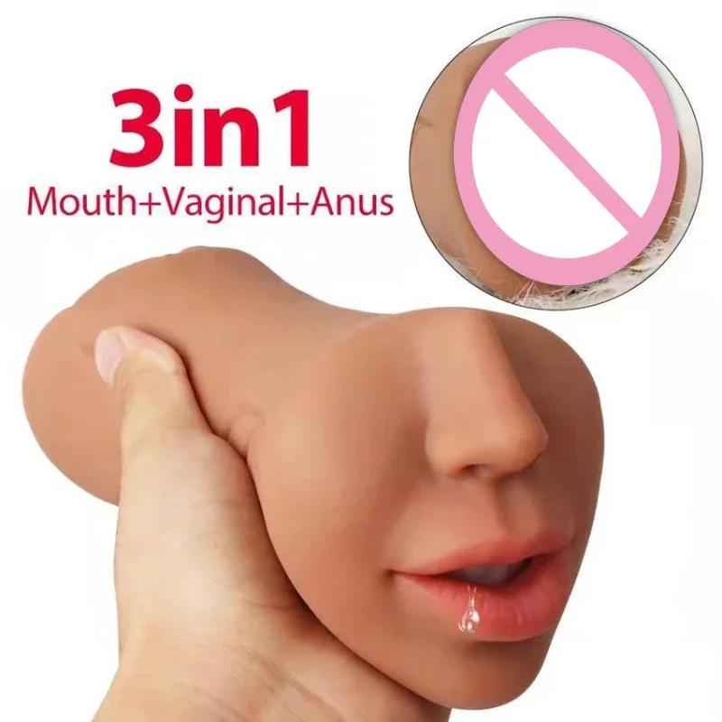 3 в 1 Мужские мастурбаторы для мужчин Вагина Анус Оральный секс Реальный глубокая глотка Мастурбация Самолет Кубок Минет Карманная киска Секс-игрушки