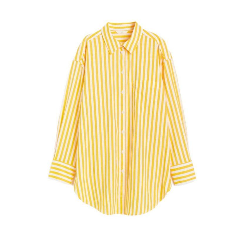 Women S Loose Fit Long Sleeve Collared Striped Casual Shirt