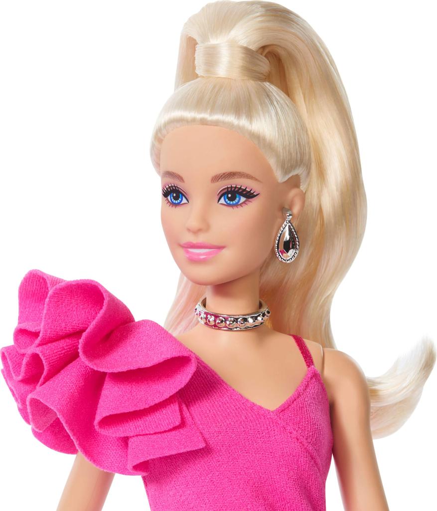 Кукла Mattel Barbie Deluxe Style JJN73, Розовое асимметричное мини-платье, Черные кружевные колготки, Светлые волосы-хвост, Стиль Барбикор, Возраст 4+