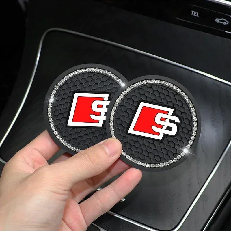 1/2pcs Car Styling Diamond Car Coaster Water Cup Anti-slip Pad Mat for tt S A4 A5 S3 S5 A3 8p 8v b6 b8 S8 S4 B9 C7 Accessories