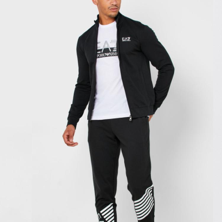 EMPORIO ARMANI EA7 Men Logo Print Stand Collar Casual Jacket Black 8NPM01-PJ05Z-1200