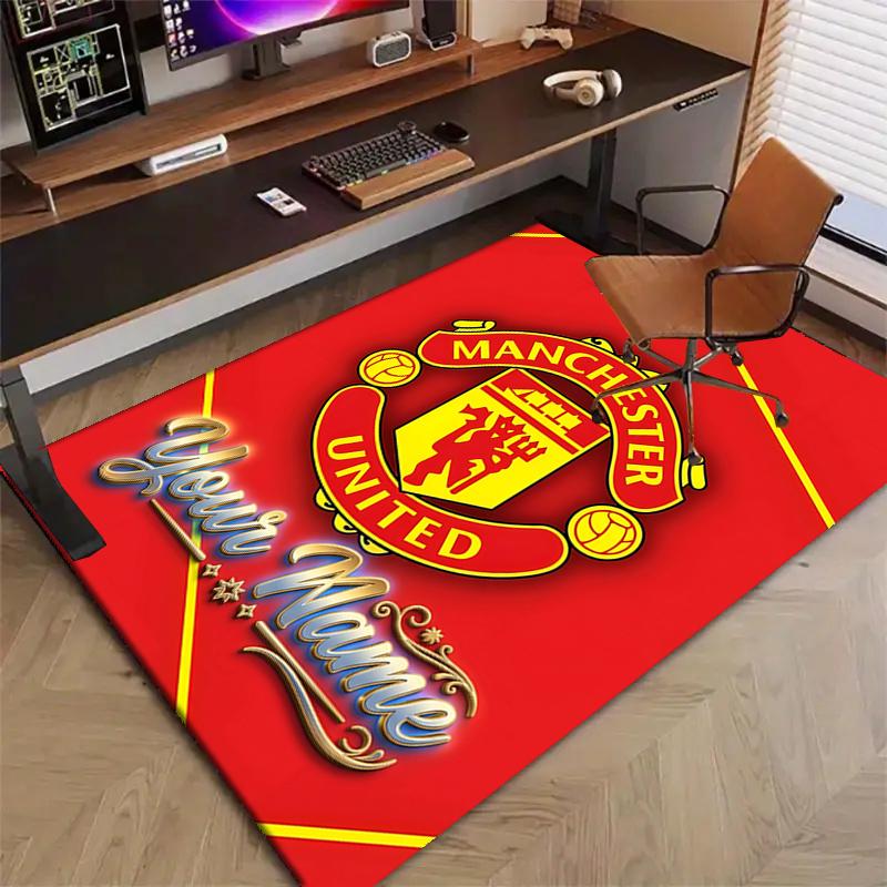 M-Manchester Design Area Rug Personalized Name- Non-Slip, Soft & Cozy Floor Mat for Living Room, Office - Indoor/Outdoor Carpet