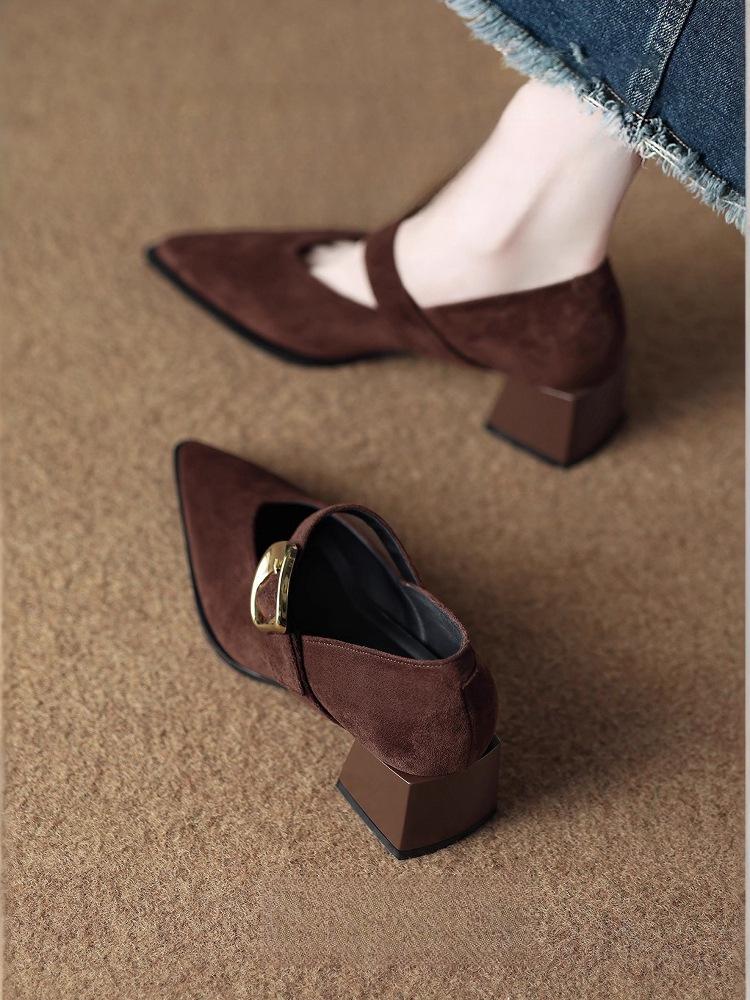 Французские ретро туфли Мэри Джейн на высоком каблуке - Изысканный стиль Весна/Осень 2025 для женщин с острым носком, идеально подходят к юбкам.