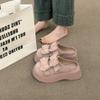 Fashion 2025 New Round Head Waterproof Table Slipper Women's Fashion Wrap Head Deep Mouth Flannelette Butterfly Knot Non-slip Flat Shoes