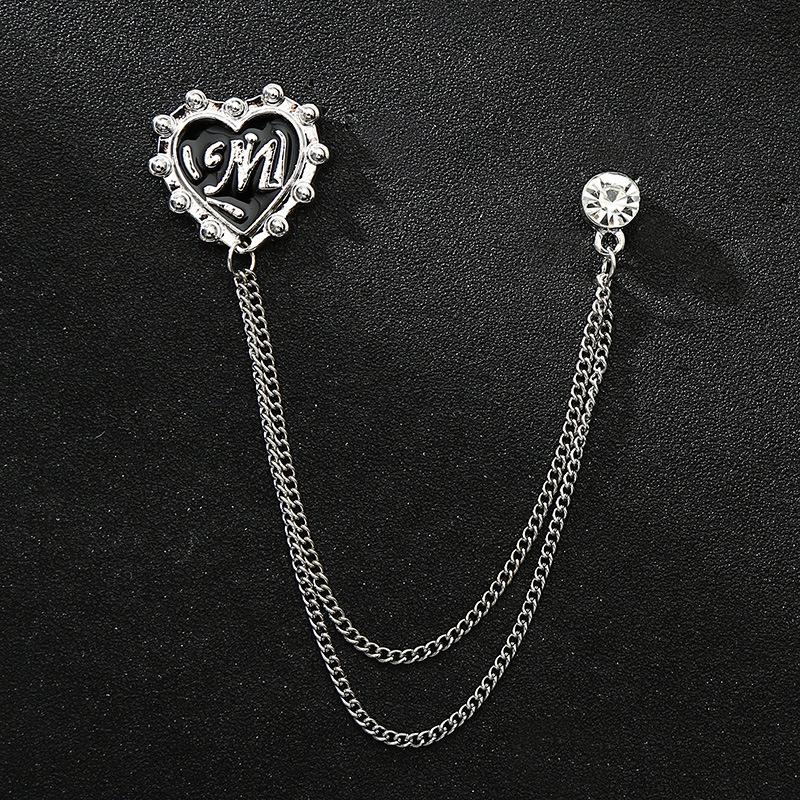 Korean Style Men's Blazer Brooch with Scissors-Shaped Metal Chain Accessory
