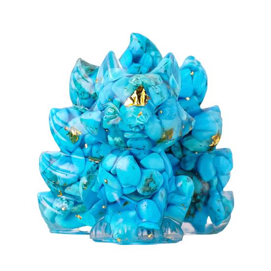 Статуэтка из натурального камня в виде девятихвостой лисы, позитивная целебная энергия, вырезанная вручную из цветного искусственного кристалла, сидящая статуя животного для домашнего офиса и рабочего стола