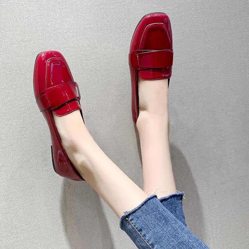 Fashion Women's Shoes Black Loafers Leather Slip On Red Female Footwear Fashion 2024 Walking Original With Stylish Trends 39 Urban
