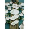 Botanical Green Camellia Leaf Patterned Luxury Ceramic 14 Piece Breakfast Set For 6 Persons