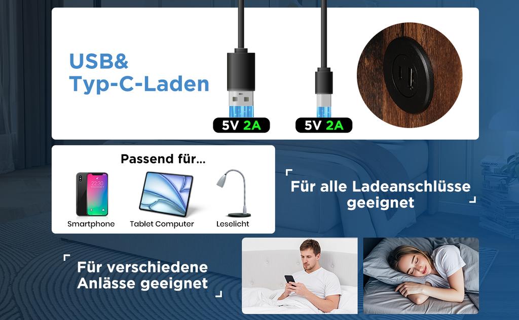 Double Bed with Wireless Charging USB C, Upholstered Bed Frame 160x200cm, Bed Frame with Storage Slatted Frame made of Wood-Grey Cotton (No Mattress)