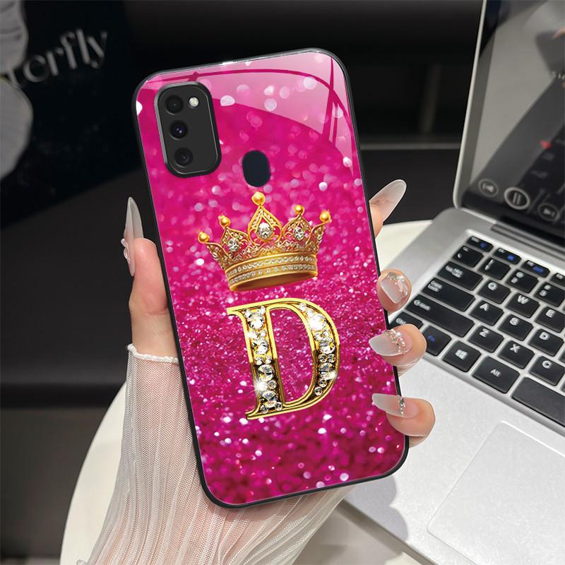 For Samsung M21 M31 M21S M31S Case Fashion Letters Hard Tempered Glass Back Covers For Samsung Galaxy M30s M 31 M 21 Phone Shell