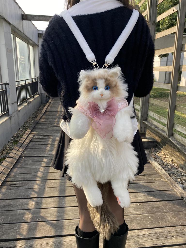 Chongker Handmade Realistic Cat Backpack Stuffed Cat Gift for Pet Lovers Gift for Women (Backpack)