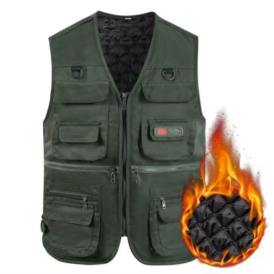 Зимний жилет для рыбалки с несколькими карманами, однотонный утепленный кардиган без рукавов с v-образным вырезом, большие размеры, мужской зимний жилет для путешествий