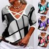 Women's Long Sleeve Cross Neck V-Neck Casual T-Shirt Loose Soft Printed Tops