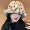 Korean Autumn Winter Ins Style Plush Leopard Cat Pattern Face Slimming Bucket Hat