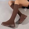 2024 Thick Sole Knitted Long Boots for Women 2024 Elastic Socks Shoes Boots Over Knee Round Toe Low Heels Botas De Mujer 2024