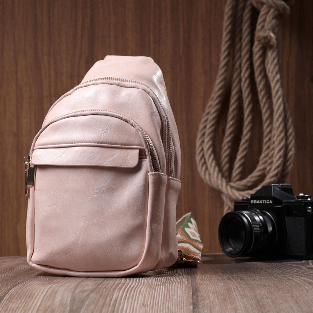Компактная женская сумка с одной лямкой через плечо из гладкой экокожи VINTAGE Bag 22766 Розовый