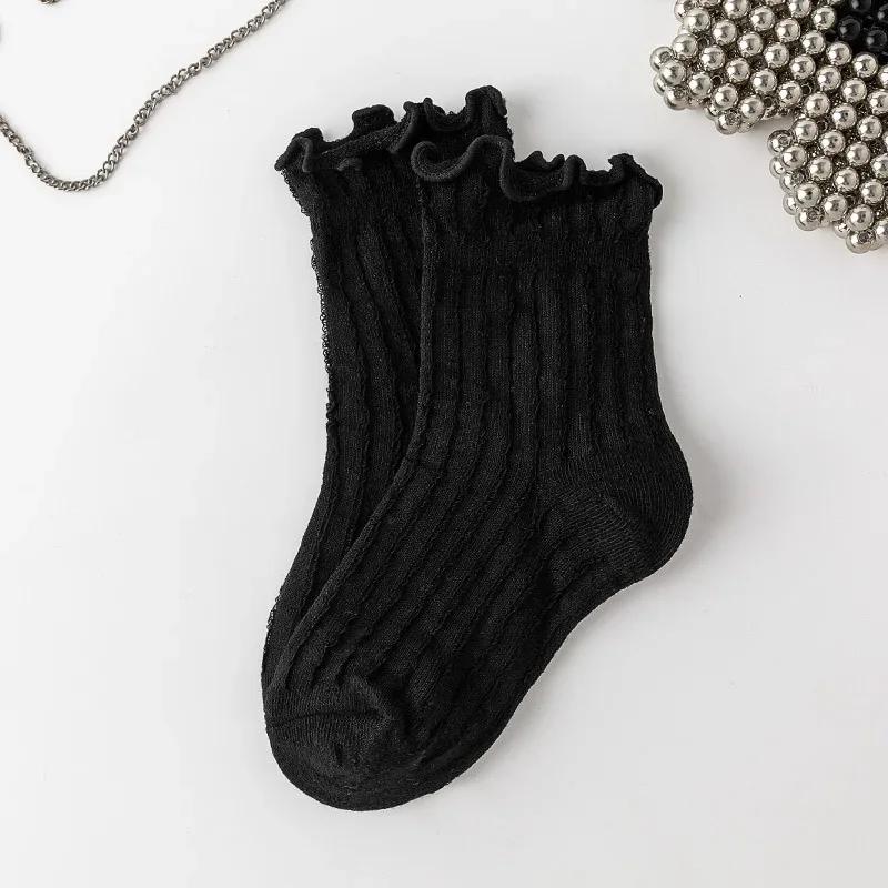 Носки с оборками для девочек, кружевные носки JK Calf для детей, милые носки принцессы с оборками белого и черного цвета для детей, одежда на весну и лето