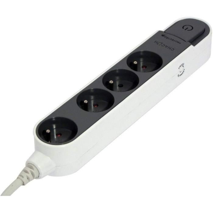 Удлинитель - CHACON - Сетевой фильтр с 4-розеточным выключателем - Серый - 16A - 5м