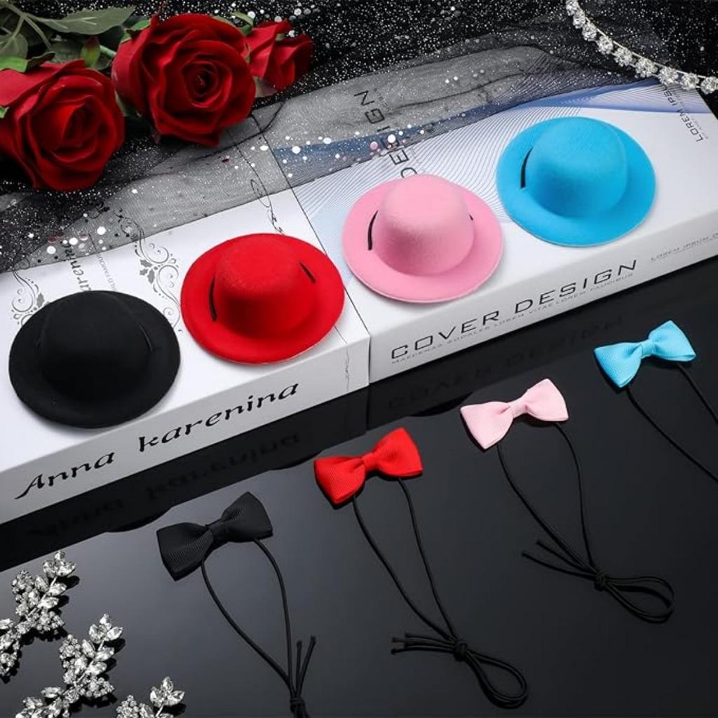 4 комплекта одежды для морских свинок, галстуки-бабочки для маленьких животных, шляпы для домашних животных, костюм для косплея, классная кавайная черная шляпа для хомяка, хорька, кошки, крысы, щенка, котенка