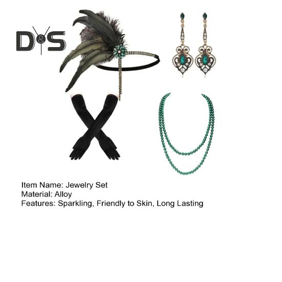 Комплект украшений 1920-х годов, повязка на голову, перчатки, серьги, сверкающие серьги, головной убор с пайетками, бусины, аксессуары для ролевых игр